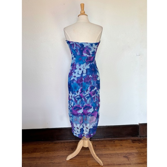 Vintage 90s Y2K Strapless Floral Blue & Purple High Low Dress - Picture 6 of 13
